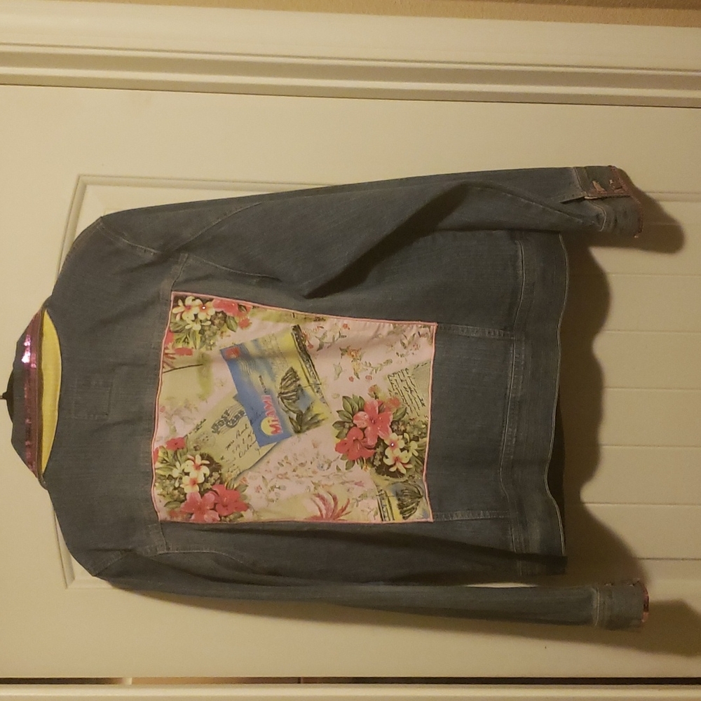 Old Navy Bedazzled Patchwork Denim Jacket Size Xxl - image 2